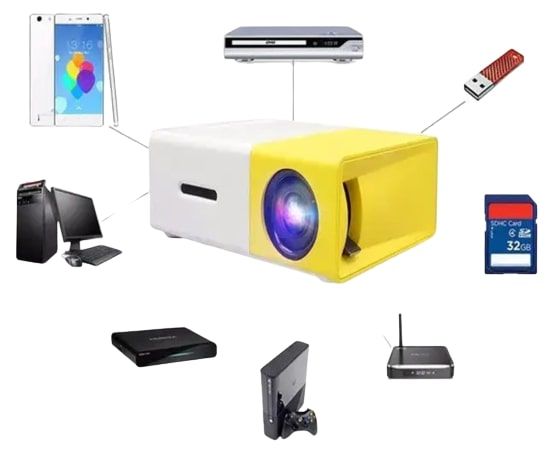 Портативный мини проектор с динамиком и с USB YG-300 LED Projector Full HD Бело-Желтый (YG-300_1442) | Зображення 5