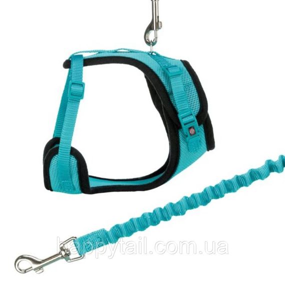 Анатомічна шлея для котів Trixie Y-Harness бірюзова з еластичним повідцем 1 м розмір 39-60 см