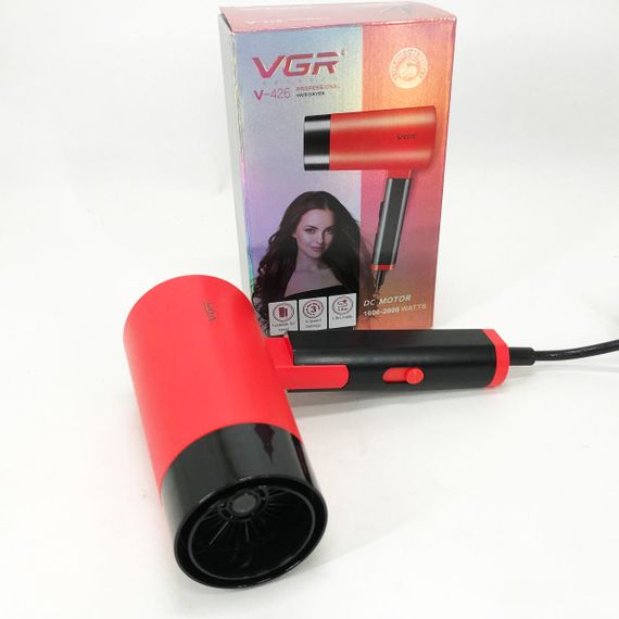 Фен із складною ручкою для волосся VGR V-426 2000Вт, Стильний фен для укладання волосся. Колір: червоний | Зображення 1
