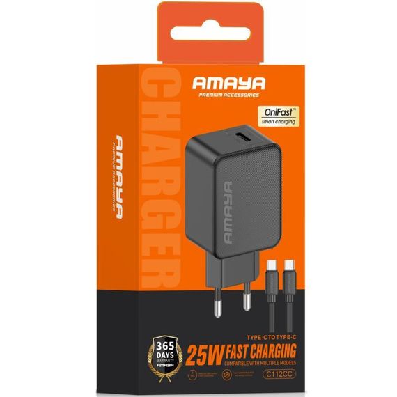 МЗП Amaya E112CC PD25W (1USB-C) + кабель Type-C to Type-C Black | Зображення 1