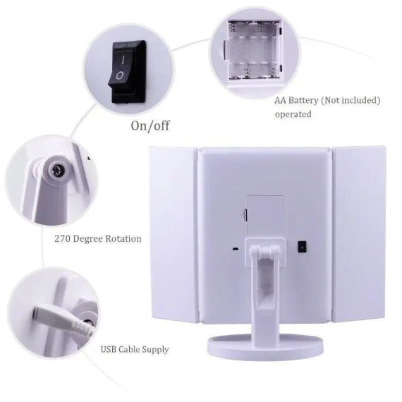 Зеркало тройное для макияжа Superstar Magnifying Mirror с LED-подсветкой прямоугольное с увеличением | Зображення 4