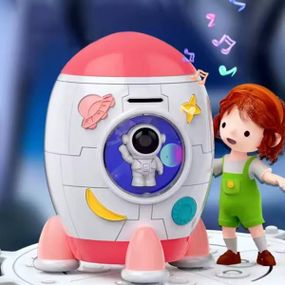 Сейф копилка Ракета электронная музыкальная Розовая