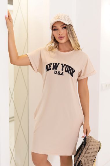 Женское летнее платье-футболка спортивное New York GF7455 цвет бежевый, размер 50/52