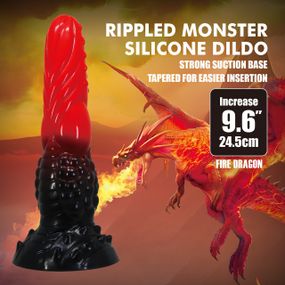 Фалоімітатор силіконовий Power Monsters Fire Dragon на присосці, чорно-червоний, 5,5 см × 24,5 см Sex Aura
