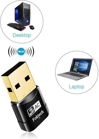 Foktech Wifi Dongle, AC600 802.11ac 2.4 5GHz Mini Wireless Network USB Wifi Adapter for PC Desktop Laptop Windows 11/10/8/7 | Зображення 3