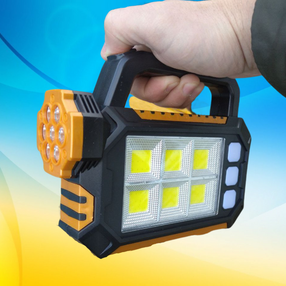 Светодиодный ручной фонарь с аккумулятором на солнечной батарее. Фонарик. LED Solar