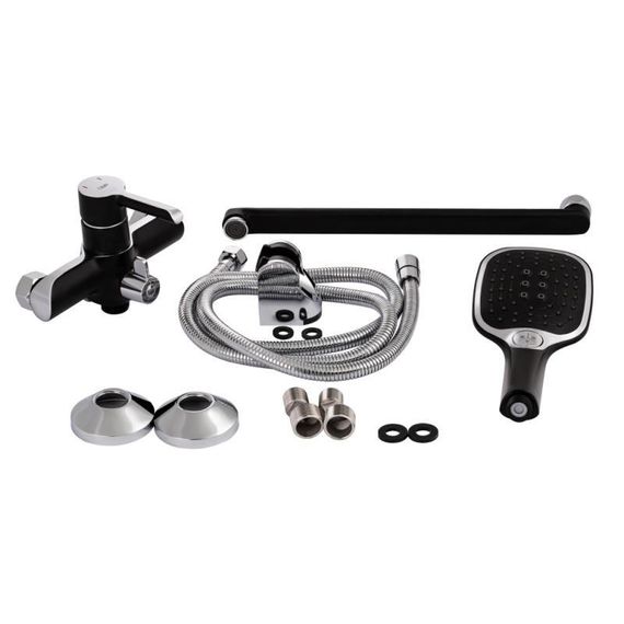 Смеситель для ванны Qtap Grand с поворотным изливом (c душевым гарнитуром) QTGRABCR005 Chrome/Black | Зображення 7