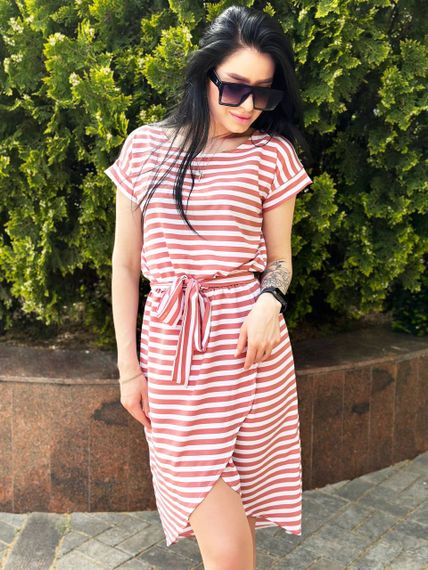 Женское летнее стильное платье в полоску GF04172 цвет красный, размер 42/44 | Зображення 2