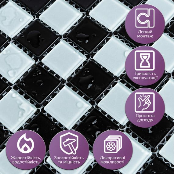 Мозаїка з декоративного скла 298х298х4,5мм Шахматка SW-00002366 | Зображення 3