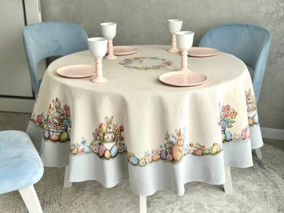 Скатертина гобеленова ROUND1289GR Limaso, Ø180, Кругла, Великодній, Без люрексу, 75% поліестер, 22% бавовна, 3% акрил, Гобелен | Зображення 5
