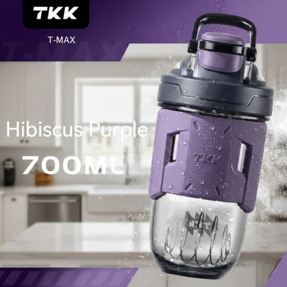 Спортивный шейкер TKK (700 мл) - Фиолетовый Tritan BPA-free, ударопрочный, с венчиком для смешивания | Зображення 9