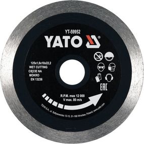 Диск алмазный грес керамика Ø-125x1.6x10x22.2мм мокрый/сухой YATO YT-59952