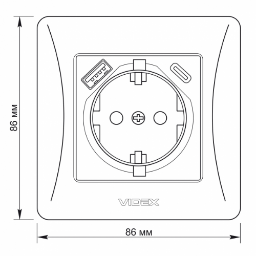 BINERA крем Розетка внутрішня +USB+Type-C із заземленням Videx | Зображення 1
