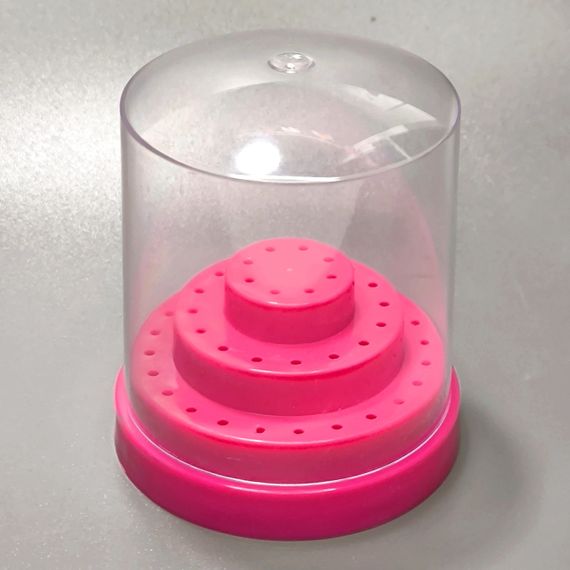 Малиновая подставка-подиум для фрез (на 48шт) с прозрачной крышкой
