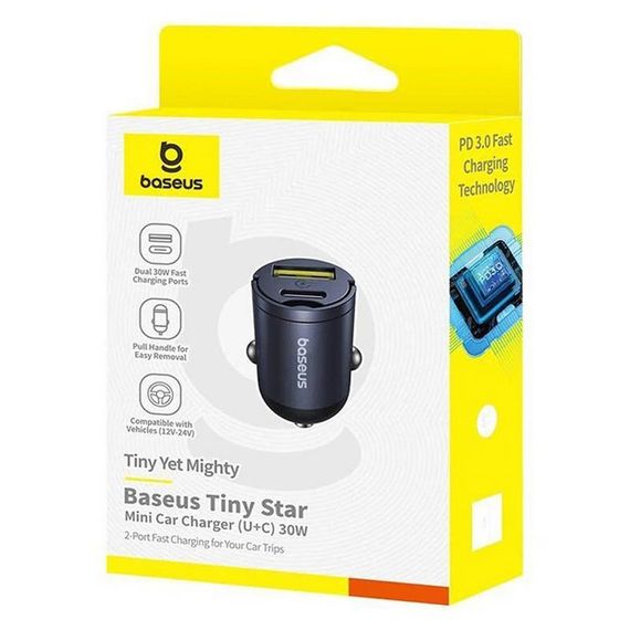 АЗП Baseus Tiny Star Mini 30W (1USB-A/1C) (C00035001121) Cosmic Black | Зображення 1