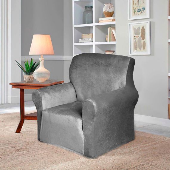Чохол на крісло універсальний велюровий сірий Love You
