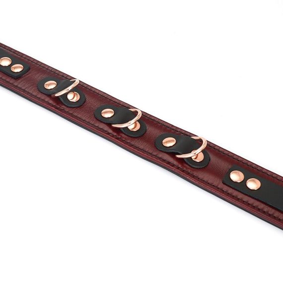 Кожаный ошейник с поводком Liebe Seele Wine Red Collar and Leash, 3 кольца для крепления Sex Aura | Зображення 7