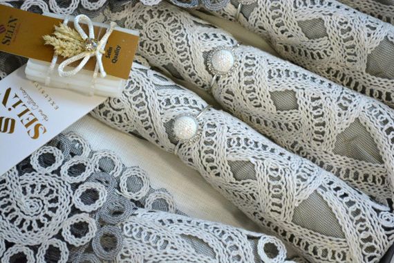 Льняная скатерть с ранером Selin Imran Set 160×350+12 салфеток кремовая | Зображення 2