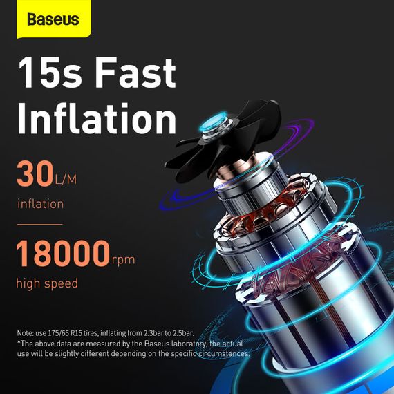 Портативний Компресор для автомобіля BASEUS Super Mini Inflator Pump |30L/Min, 12V, 150psi, 3m cable| (CRCQ000001) | Зображення 3