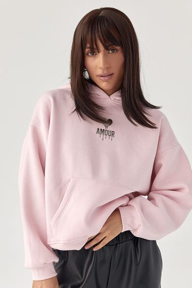 Утеплене худі з капюшоном - рожевий цвет, L (є розміри)