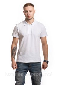 Мужская белая футболка Поло с воротником из 100% хлопка, Котоновая белая футболка Поло (укр.производство)