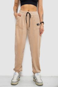 Спортивні штани жіночі велюрові на флісі, колір бежевий, 238R58647-1