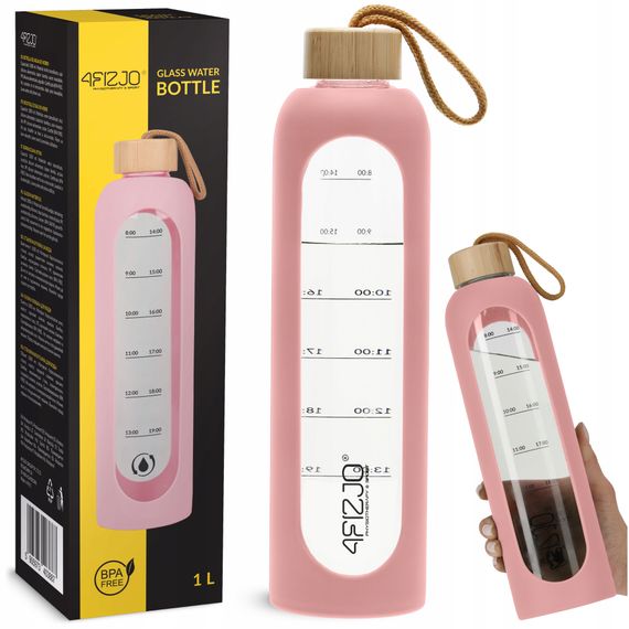 Пляшка для води спортивна 4FIZJO 1000 мл скляна Pink (P-5905973403887)