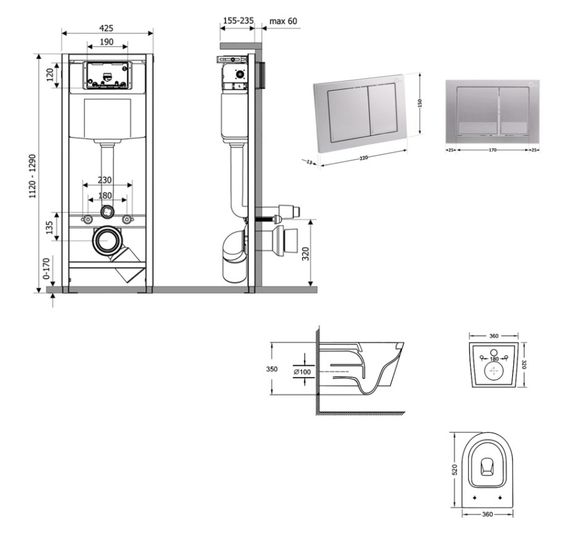 Набір Qtap Nest 4 в 1 підвісний унітаз Swan Ultra Quiet 520x360x320 + комплект інсталяції QT16335180W48206 | Зображення 1