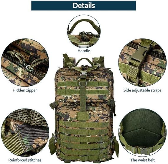 Тактичний армійський рюкзак 1000D об'ємом 50.01 л, MOLLE-сітка світло-сірий. | Зображення 5