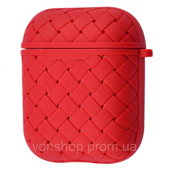 Чехол на Apple AirPods плетенная кожа. Красный WP-30