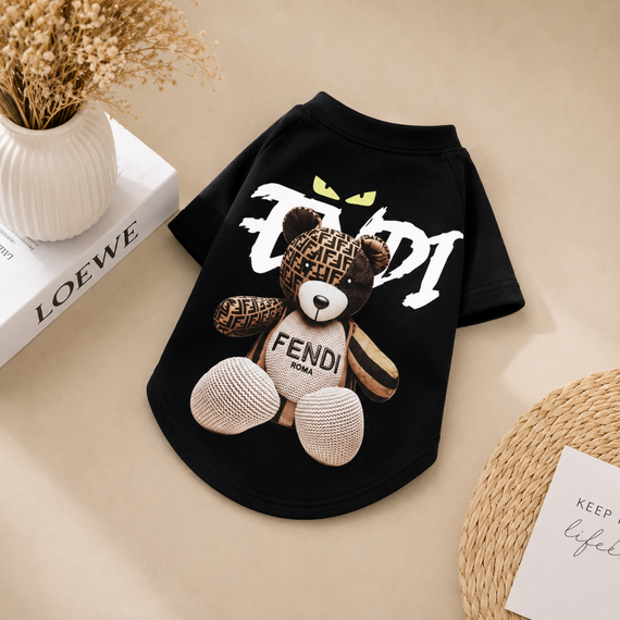 Брендовая футболка для собак и котов Fendi Teddy Bear Black | Стильная черная одежда для питомцев | Зображення 2