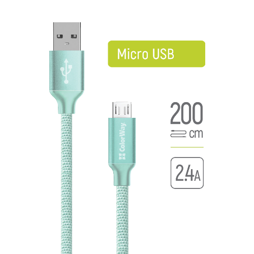 Кабель USB MicroUSB ColorWay CW-CBUM009-MT 2,4A 2м м'ятний | Зображення 4