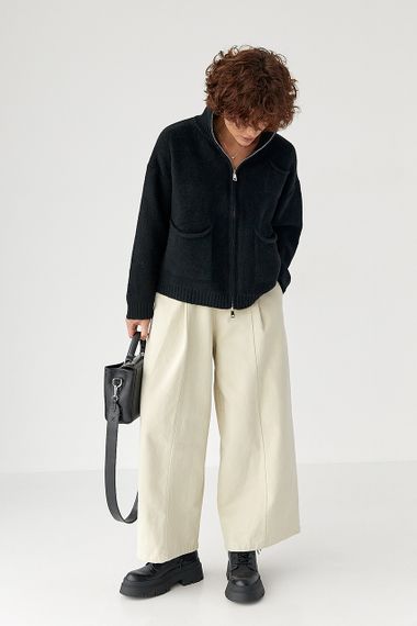 В'язаний кардиган на блискавці з кишенями - чорний цвет, ONE SIZE (є розміри) | Зображення 2