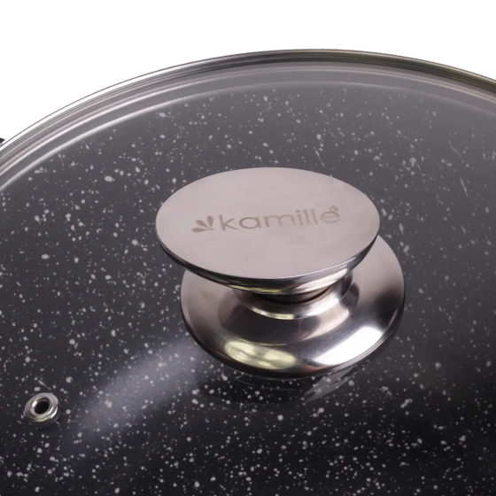 Каструля литий алюміній 6,5л скляна кришка а/п Black marble 4406 KAMILLE | Зображення 3