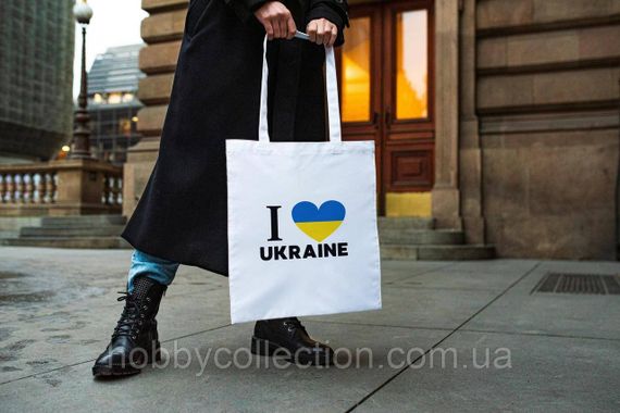 Сумка шопер із патріотичним принтом "I Love UKRAINE" біла | Зображення 2