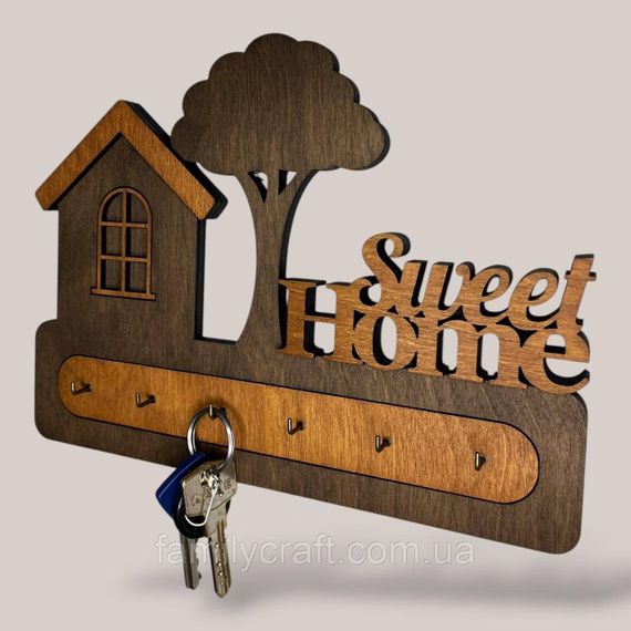 Ключниця настінна Sweet Home (Милий дім) з деревом венге на 6 гачків, дерев'яна вішалка тримач для ключів у передпокій | Зображення 9