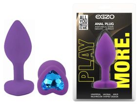Анальна пробка EGZO Silicone Violet Heart Plug, розмір S, фіолетова з синім кристалом Sex Aura