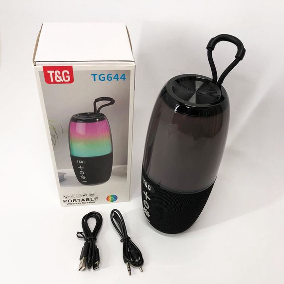 Портативна колонка TG644 5W з RGB підсвічуванням та ремінцем, блютуз колонка з акумулятором. Колір: чорний | Зображення 6