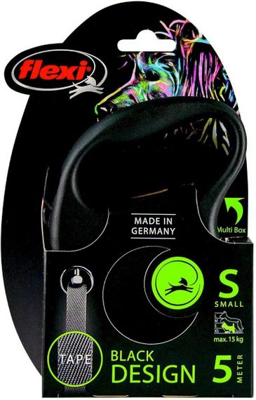 Повідець рулетка для собак FLEXI Black Design S (5 m - 15 kg) чорний | Зображення 1