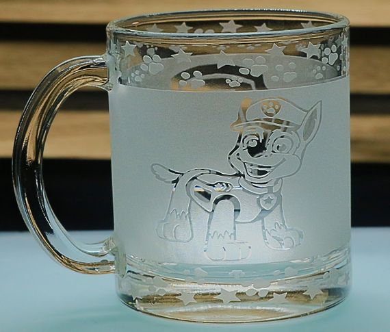 Дитяча скляна чашка-кружка 320 мл з гравіюванням Щенячий патруль Гонщик | Зображення 1