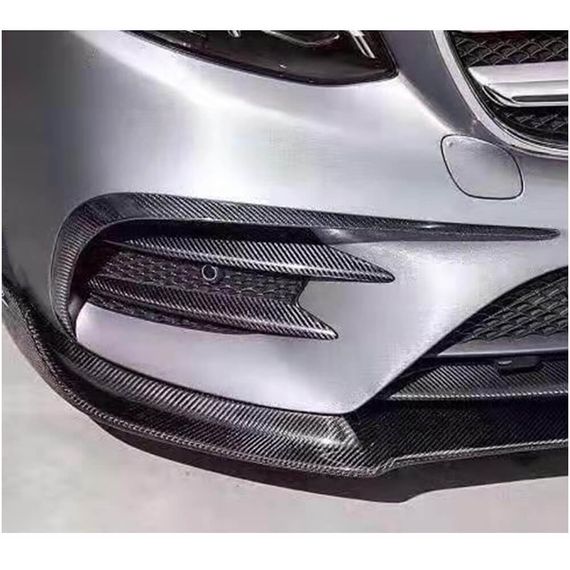 Накладки на передний бампер V2 (для E43 AMG 2016-2019, Карбон) для Mercedes E-сlass W213 | Зображення 1