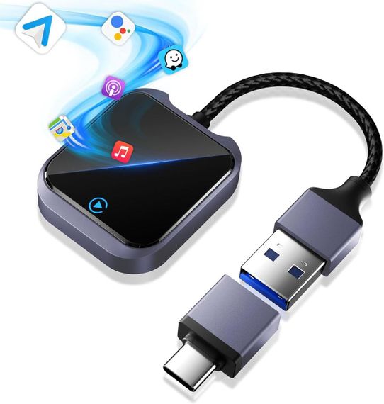 Бездротовий адаптер CarPlay Android Auto, WiFi, Bluetooth, для авто з 2016 року Android 10+, USB-A/Type-C, Карплей