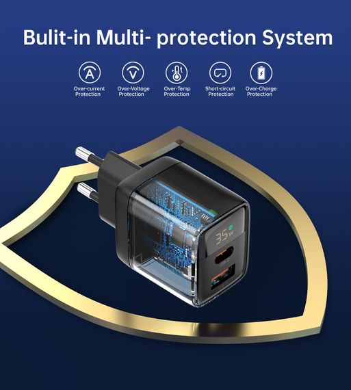 Мережевий зарядний пристрій Choetech PD6052-EU-BK, USB-A/USB-С | Зображення 7