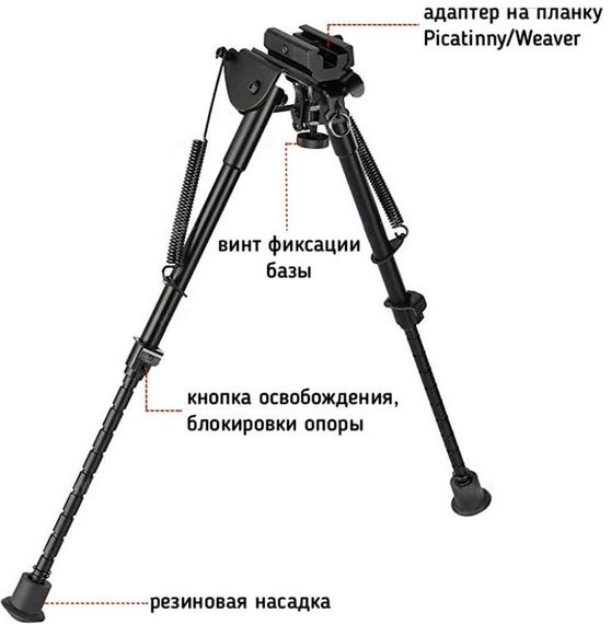 Сошки Buvele 23 - 33 см на антабку Швидкознімні Сошки для гвинтівок Сошки для зброї Сошки для ак | Зображення 1