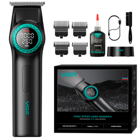 Тример акумуляторний VGR V-977 BLACK, регулювання потужності 6000 - 8000 RPM, 2500 mAh, 4 насадки, LED дисплей