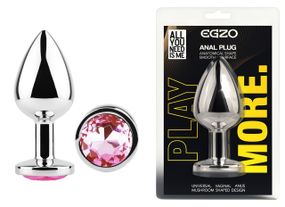 Анальна пробка з кристалом EGZO - Silver Round Plug Pink size M Sex Aura