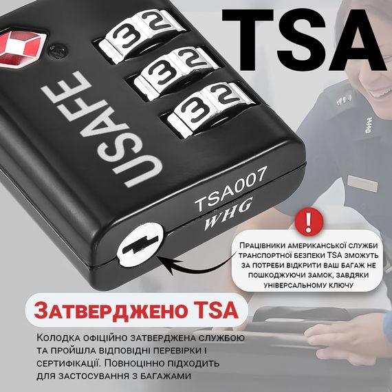 Замок навісний з 3-значним механічним кодом для багажу USafe CP-03-TSA, металева колодка з комбінацією та TSA доступом | Зображення 5