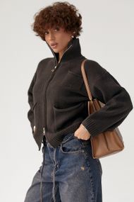 В'язаний кардиган на блискавці з кишенями - коричневий цвет, ONE SIZE (є розміри)