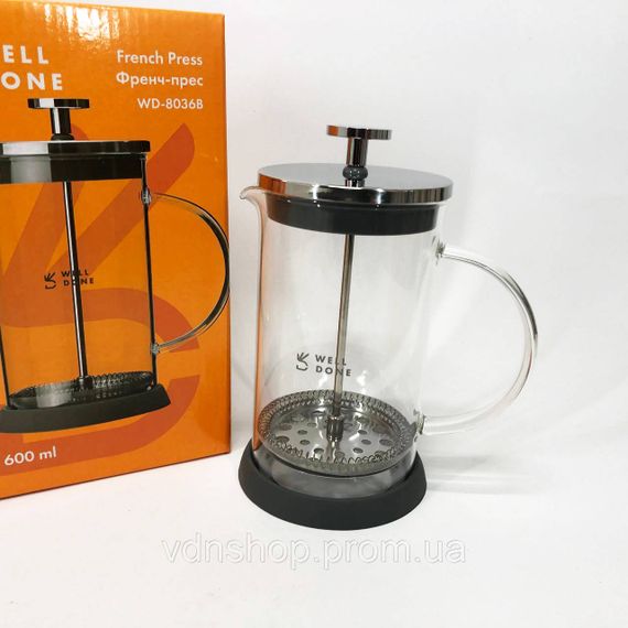 Френч-прес красивий Well Done WD-8036B 600 мл, Домашній френч-прес з якісного матеріалу MY-10 | Зображення 5