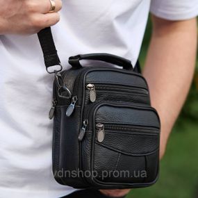 Мужская сумка-барсетка кожаная 17x21x9, сумочка планшет для гаджетов Tiding Bag 32051 черная